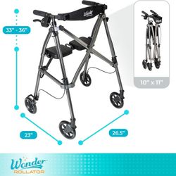 Stander Space Saver Rollator Folding Walker with Seat – Black Walnut