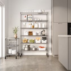 New 4800lbs Weight Capacity Metal Shelves Classics UltraDurable Commercial-Grade 6-Tier NSF-Certified Steel Wire Shelving with Wheels, 48" x 18", Silv