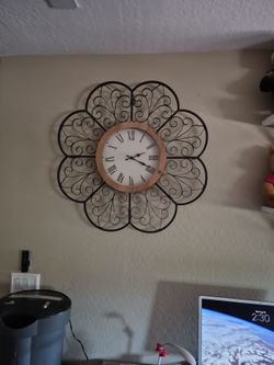Large metal and wood clock