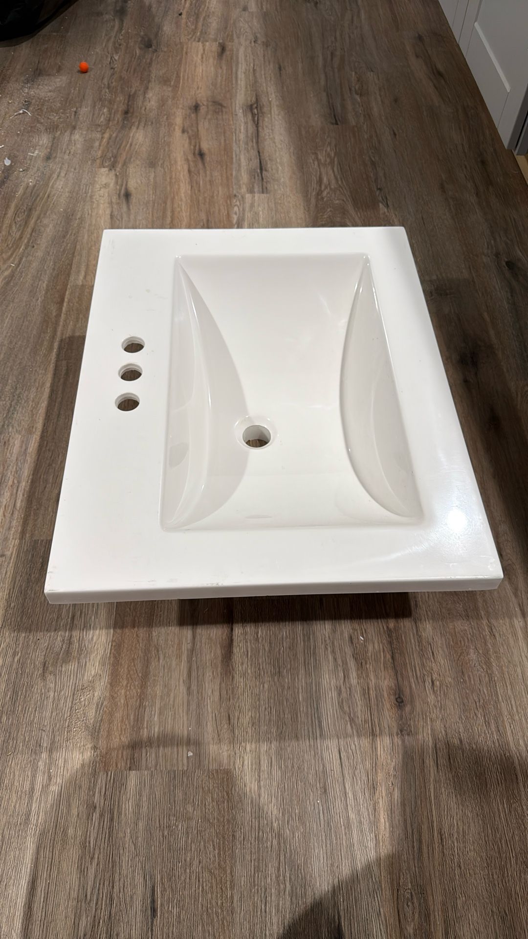 White Rectangular Single Sink Vanity Top in White. 