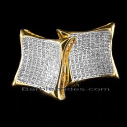 Exquisite Micro Pave 18K Gold Plated Square Kite Men Women Stud Earrings 