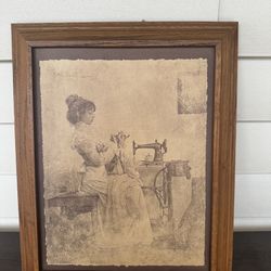 Victorian Lady, Antique Sewing Machine " Sepia Tone Print Picture Frame
