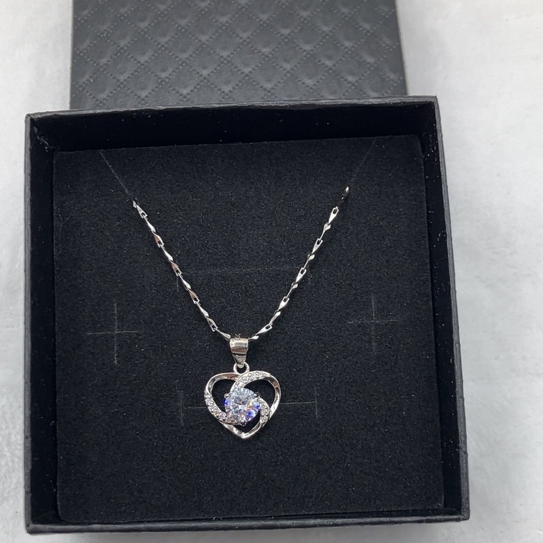S999 Sterling Silver Heart Necklace Women's Fashion Rotary Love Pendant Gift