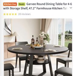 Garvee Round Dining 47.2" Farmhouse Kitchen Table, Black,