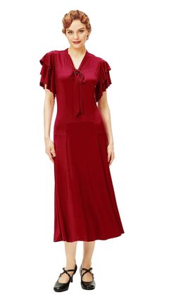 BABEYOND Womens Vintage Flapper Dress 1920s Ruffle Cocktail Party Dresses Tie Neck (Wine Red, Large)