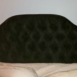 Queen Sized Headboard Black Soft Suede Tufted 