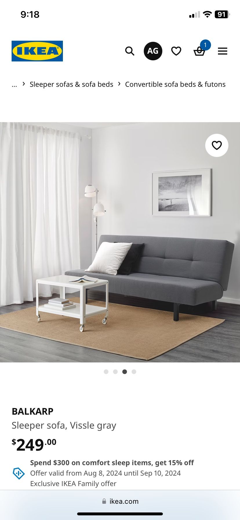 Sleeper sofa, Vissle gray