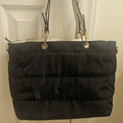 Black quilted tote hand bag
