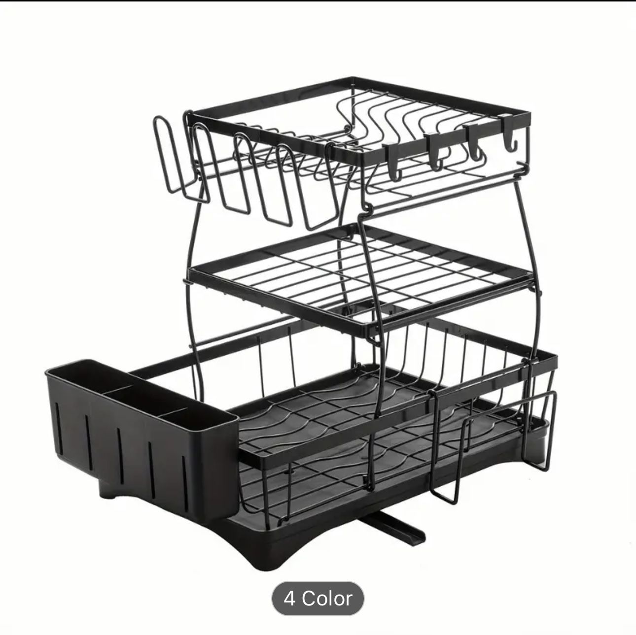3 Tier Kitchen Countertop Double Dish Rack, Tableware Anti-Moisture Rack With 360 ° Drainage Function, Tableware Tableware Stand With One And 4 Water 