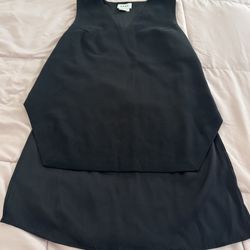 DKNY black silk triacetate blend V-neck long mixed media relaxed fit crossed back blouse, size XS