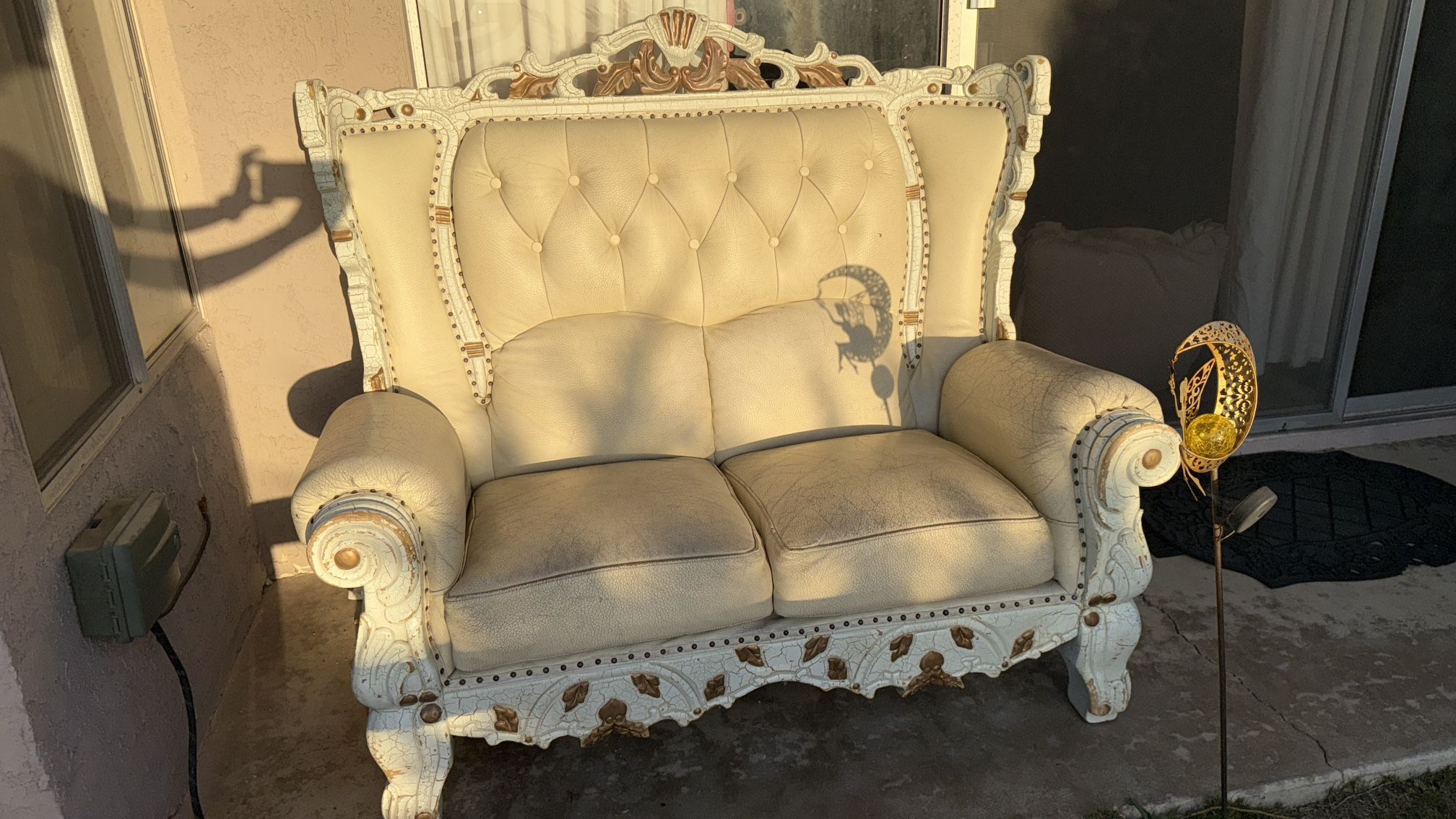 Victorian White Love Seat Leather Couch