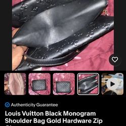 Louis Vuitton Black Monogram Shoulder Bag Gold Hardware Zip Closure