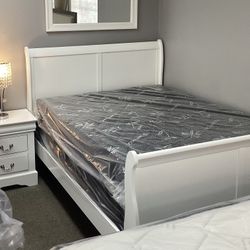 Full Size Bed With Mattresses And Nightstand 