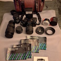 Mamiya 35mm Camera And Lenses Flash & Bag