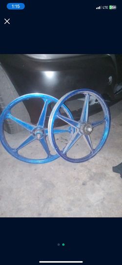 Vintage alloy Old School BMX Lester Mag Front & Rear Wheels Mongoose Schwinn... blue