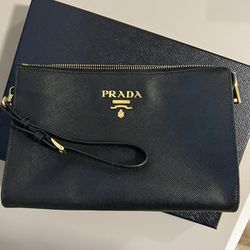Prada Saffiano leather pouch - Gold Logo  (in The Box)