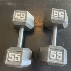 Pair 55 Lb Metal Dumbbells 