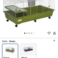 PawHut 35" L Small Animal Cage, Rolling Bunny Cage, Guinea Pig Cage with Food Dish, Water Bottle, Hay Feeder, Platform, Ramp for Chinchilla, Black