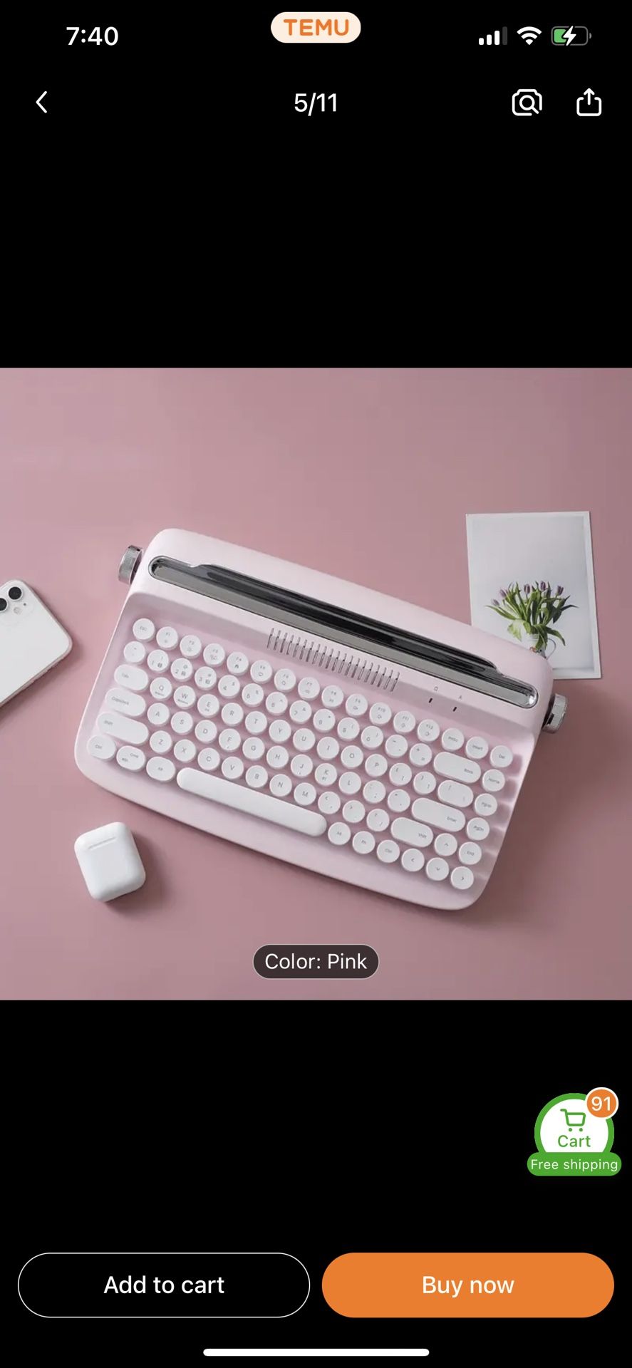 Pink Wireless Typewriter Keyboard