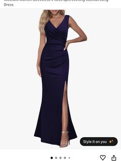 NEW WOOSEA Women Sleeveless V Neck Split Evening Cocktail Long Navy Dress