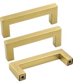 Goldenwarm Brushed Brass Cabinet Handles Drawer Pulls and Knobs 5 Pack - LSJ12GD76 Stainless Steel 3 in Bar Handle Knob Pull Fine-Brushed Satin Gold F