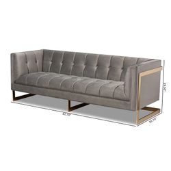 Grey Velvet Upholstered and Button Tufted Sofa with Gold-Tone Frame! $700 OBO