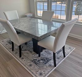 Modern Marble Dining Table Set w/ 4 Chairs
