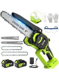 TNELTUEB Mini Chainsaw, 6" & 8" Cordless Electric Chainsaw, 4.0Ah Batteries 2 Battery Powered Chainsaw, 1000W Brushless Handheld Chainsaw For Tree Tri