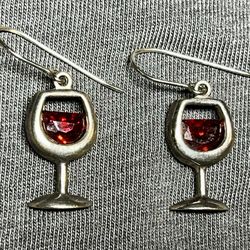Pair of 1990s Silpada sterling silver red wine glass earrings