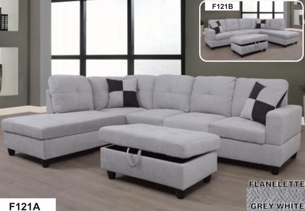 New Gray Flannelette Sectional Sofa Set Home & Garden
