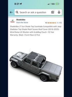 Sunshade for Jeep or Jeep Gladiator JT (2018-2023)