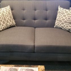Brand new 60"×34" charcoal/green/gray linen midcentury loveseat
