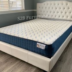 Queen White Crystal Button Bed With Ortho Matres !