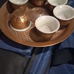 1940s Japanese Tea Set W/ Copper Cups And Tray