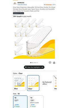 Shoe Slots Organizer, Adjustable 10 Pack Shoe Stacker for Closet Storage, Clear Double Layer Space Saver, Durable and Stackable Shoe Holder for Sneake