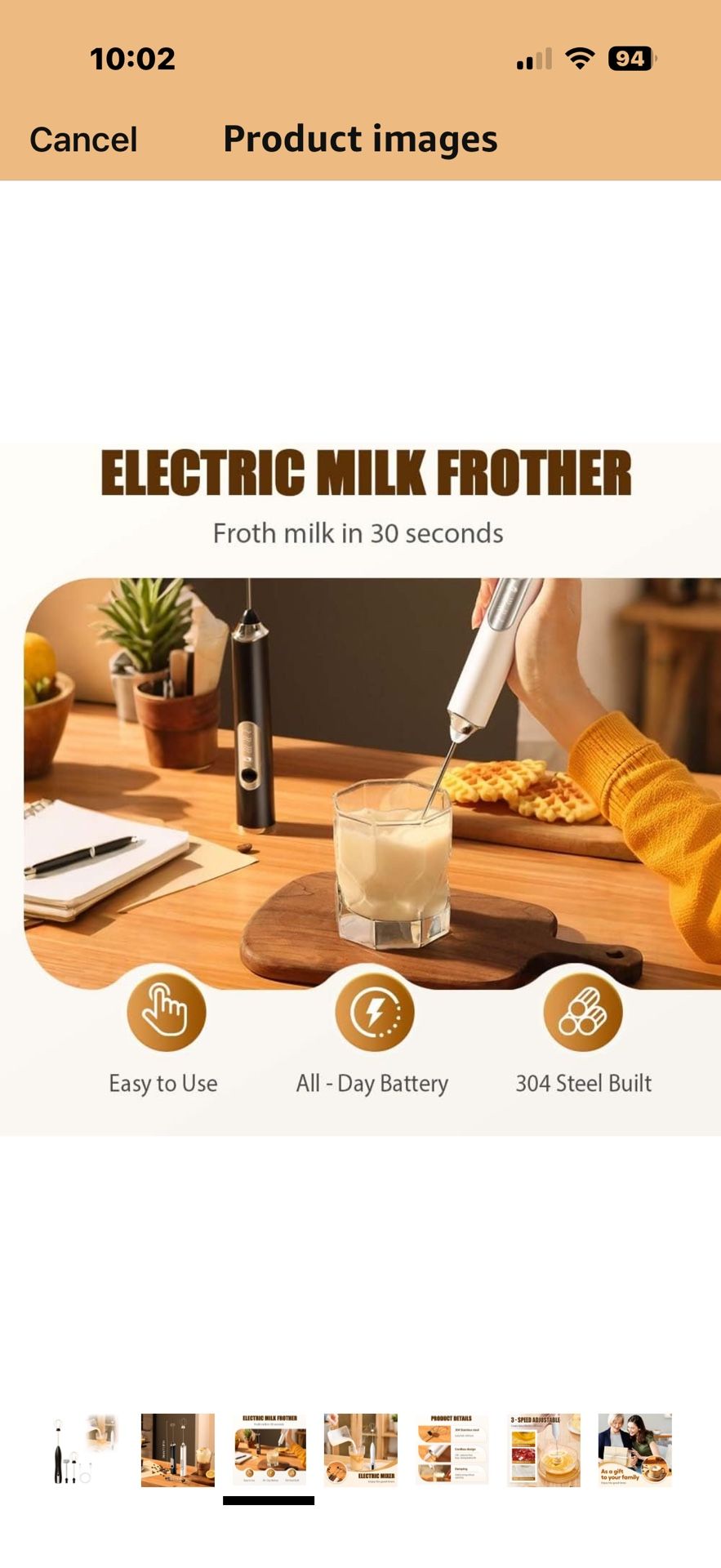 Rechargeable Milk Frother Handheld, 2025 New Coffee Frother Wand with 2 Detachable Stainless Steel Whisks, 3 Speed Handheld Drink Mixer Electric Whisk