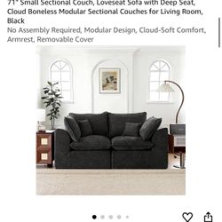 71" Small Sectional Couch, Loveseat Sofa with Deep Seat, Cloud Boneless Modular Sectional Couches for Living Room, Black No Assembly Required, Modular