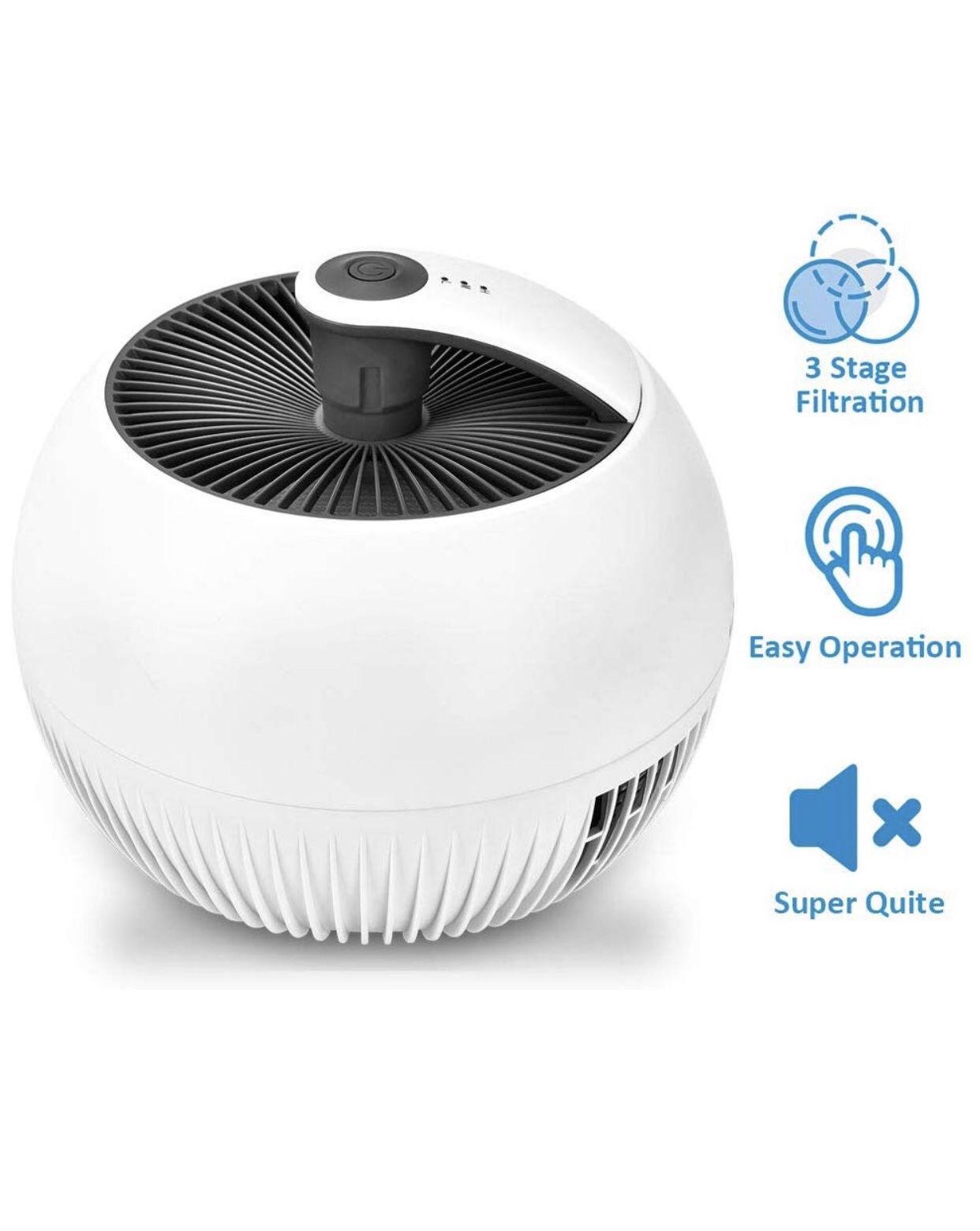 3-in-1 True HEAP Air Purifier with 3 Filtration Systems, Quiet Operation, 3 Modes, Portable Air Cleaner for Home & Office, Reduce Dust Particles, Pe