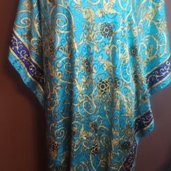 NWOT  Gold and Teal Kaftan, House Dress, Muumuu, Robe,Tunic 