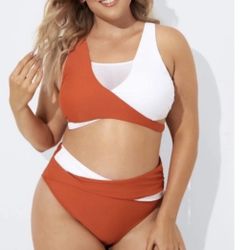 2 Piece White & Orange Swimsuit