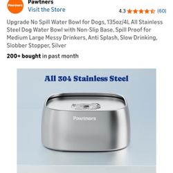 Upgrade No Spill Water Bowl for Dogs, 135oz/4L All Stainless Steel Dog Water Bowl with Non-Slip Base, Spill Proof for Medium Large Messy Drinkers, Ant