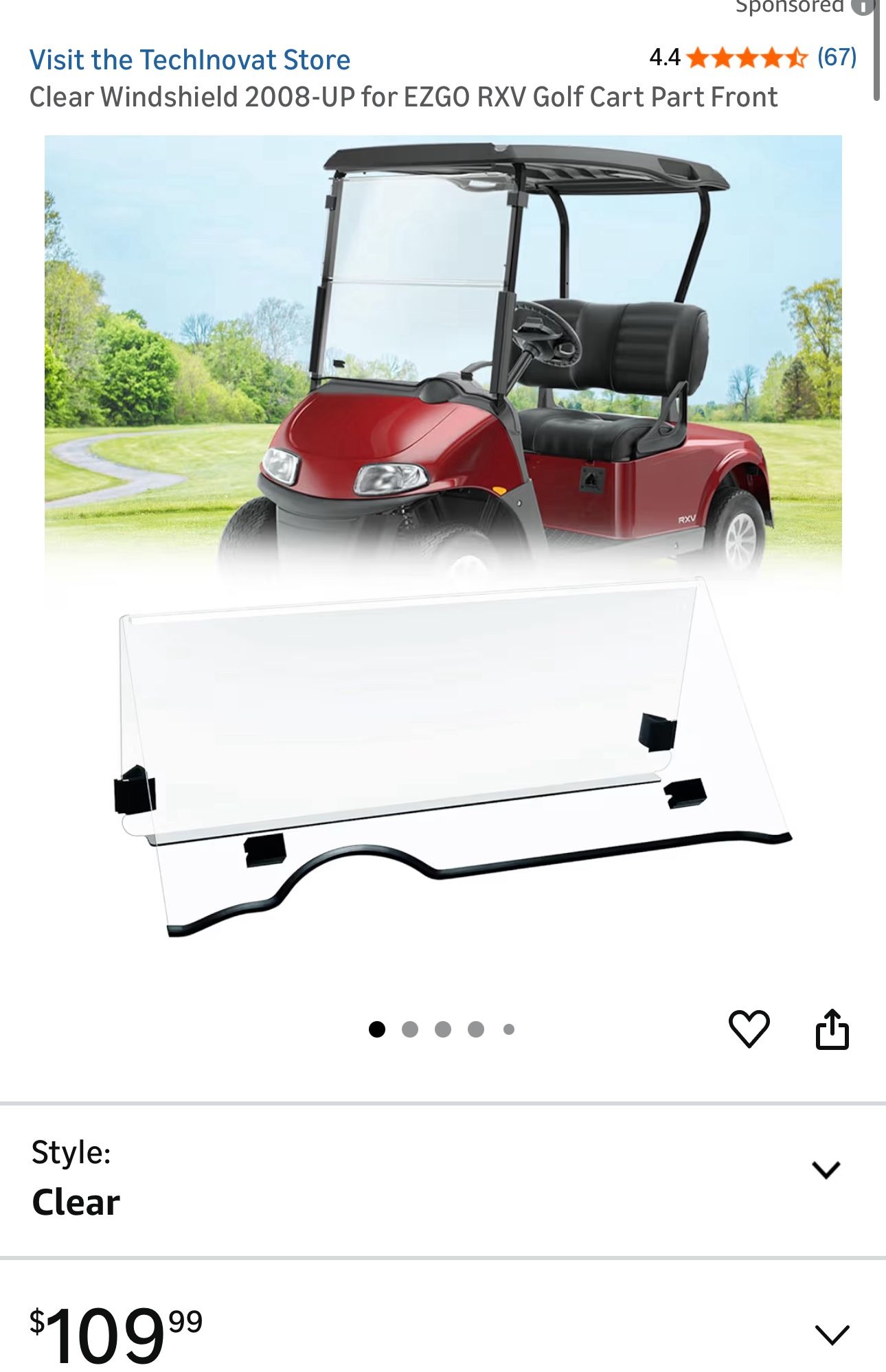 Clear Windshield 2008-UP for EZGO RXV Golf Cart Part Front 