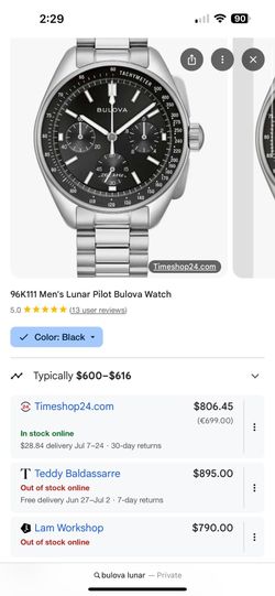 Bulova Lunar Pilot 6-Hand Chronograph Watch
