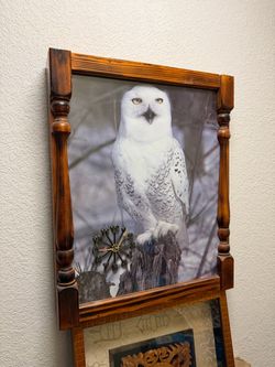 Unique Snowy Owl Wall Clock with Wooden Frame (17 3/4" X 21 3/4")