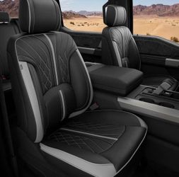 Leather Seat Covers Ford F-150 F-250 F-350 F-450 — Full Set (Black/Gray)