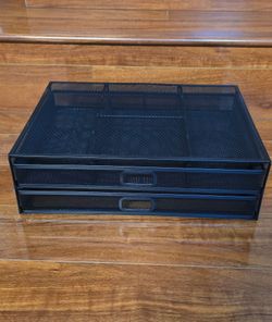 Metal Mesh Monitor Stand with Storage Drawers
