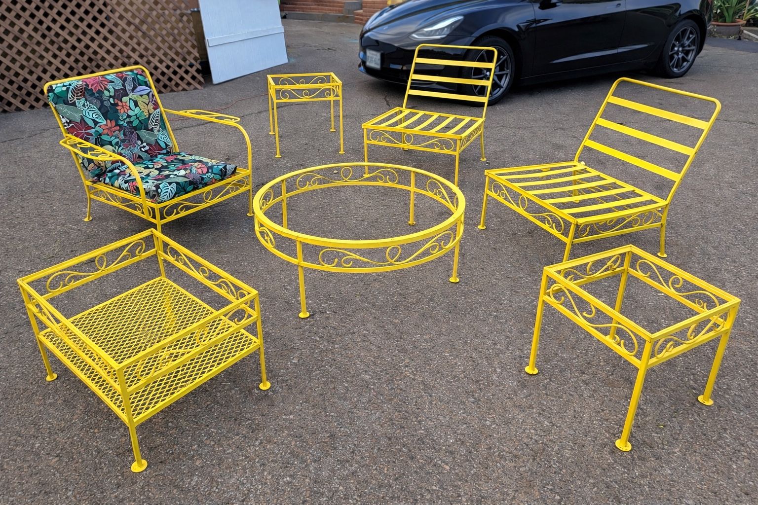8 piece - $25 per item Palm Springs Style Patio Set – Vintage Iron – Designer Yellow