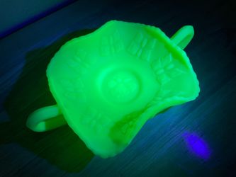 Vintage Uranium Fenton Lime Green Satin Glass Butterfly Handled Bon Bon Dish