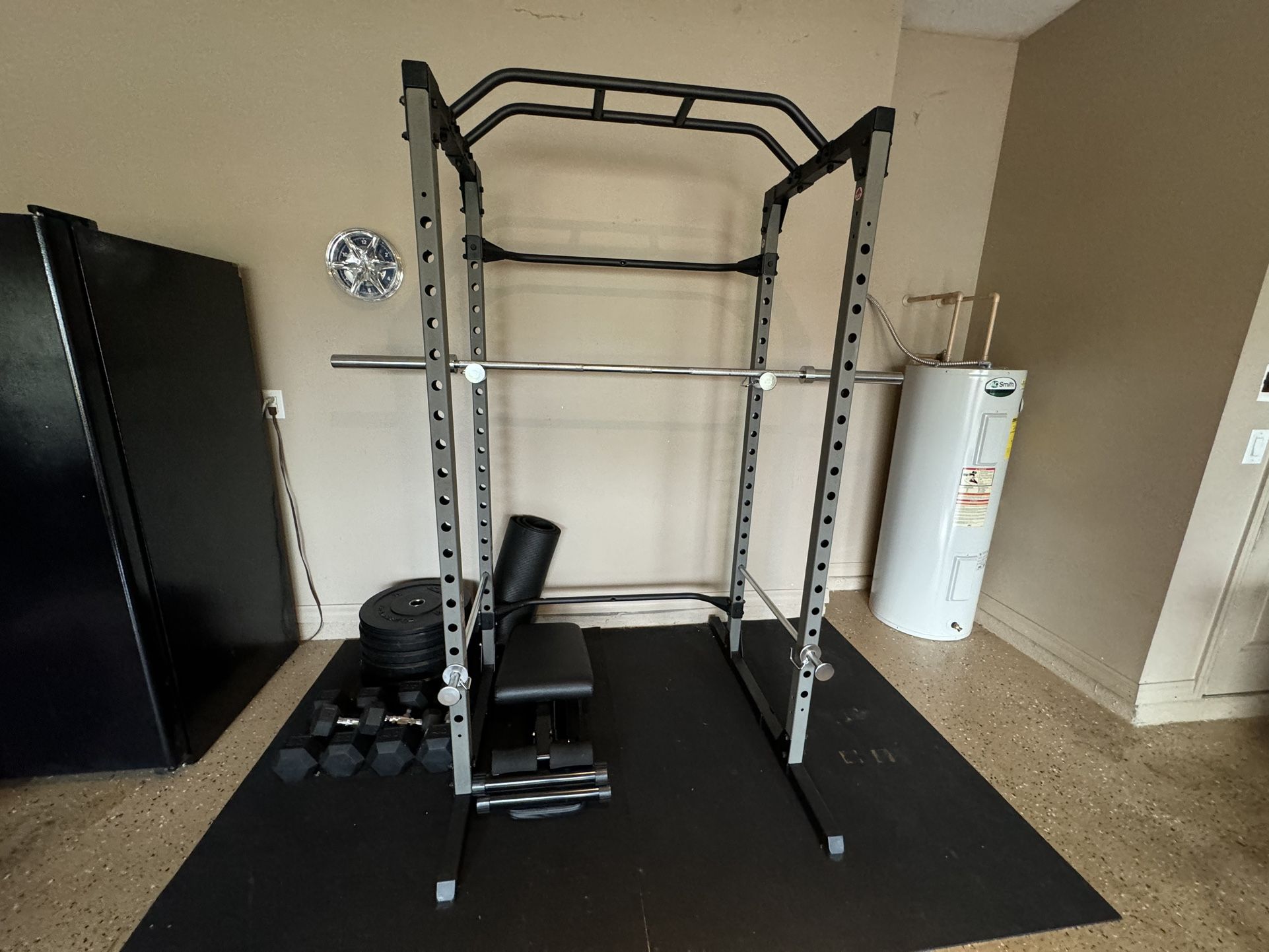 Squat/Bench Rack With Bench, Weights And Bar