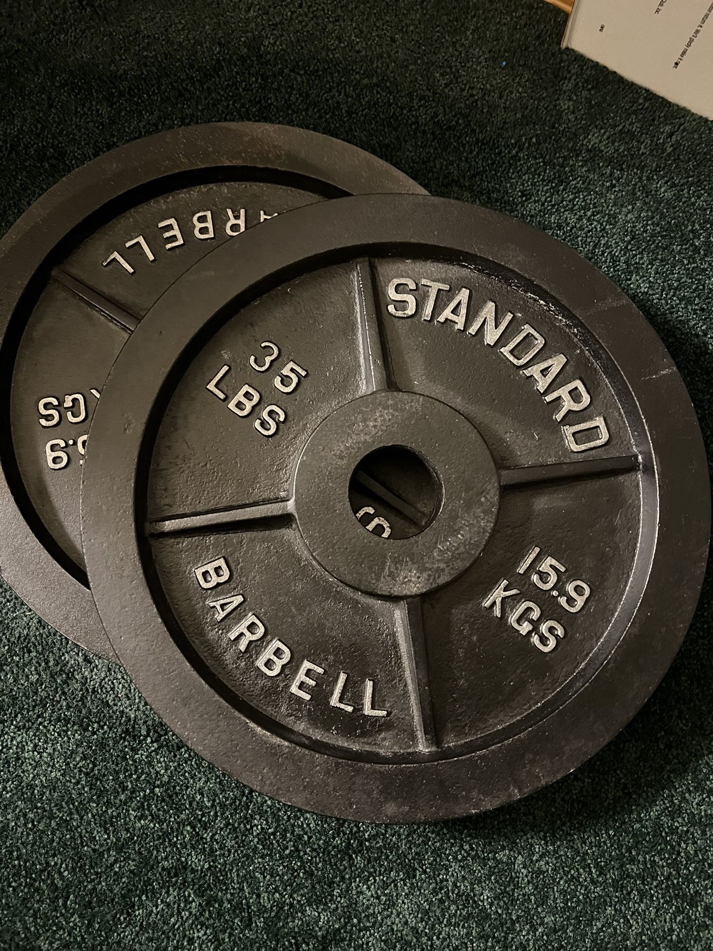Pair of Used Vintage Barbell 35 Lb Iron Olympic Weight Plates